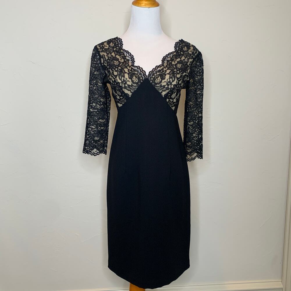 Maggy London  Vintage Cocktail Dress Lace Black Sleeves Sz 2 Petite